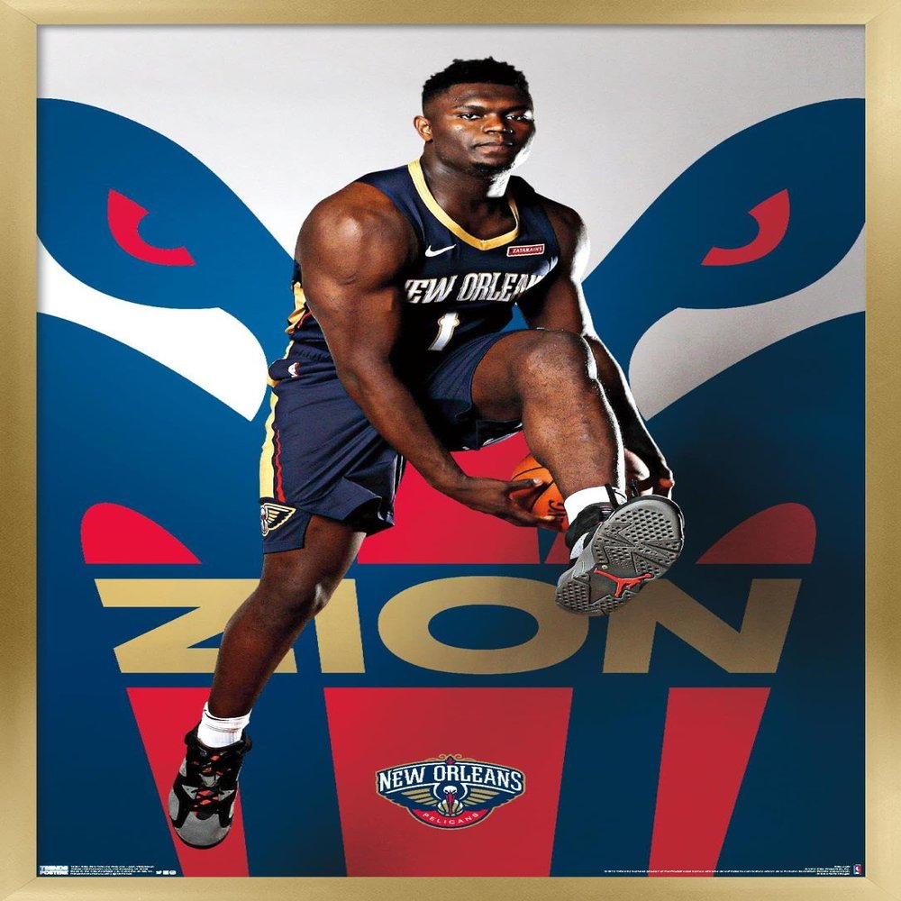 Trends International NBA New Orleans Pelicans - Zion Williamson 19 Wall Poster, 14.725" x 22.375", Gold Framed Version