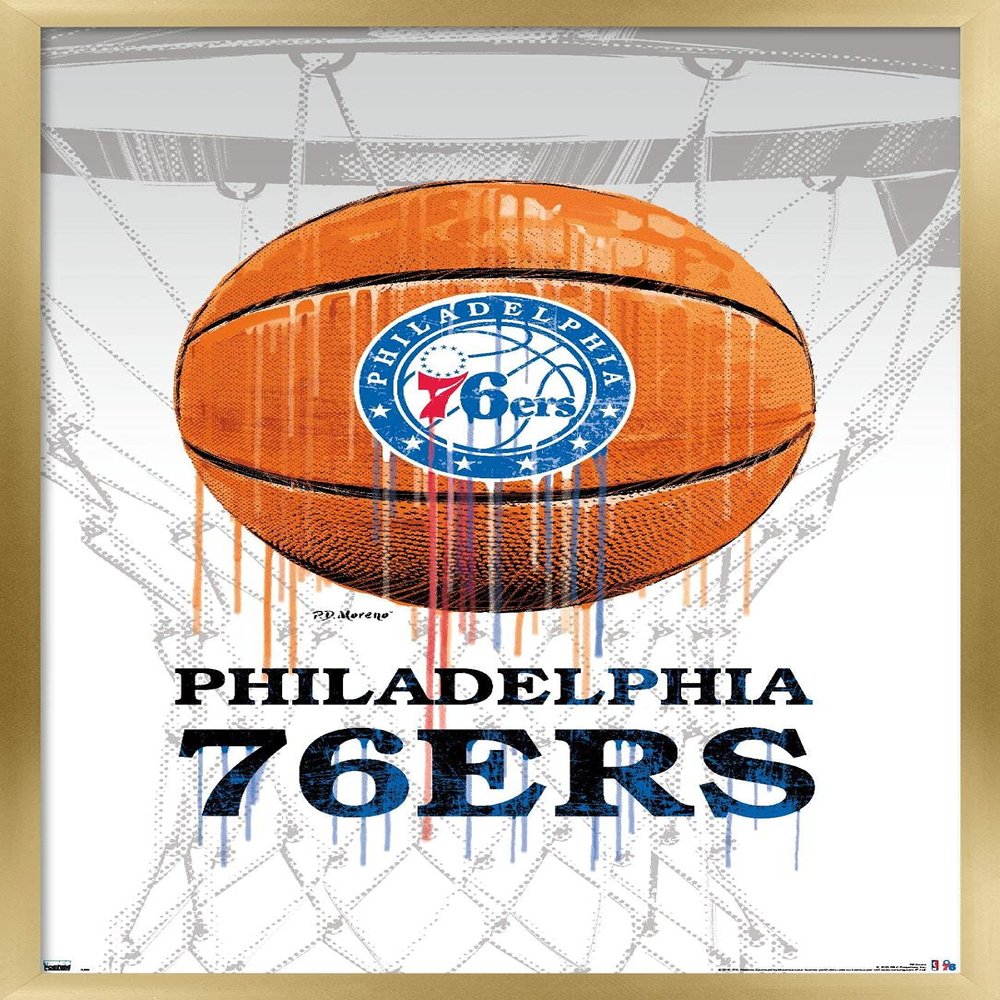 Trends International NBA Philadelphia 76ers - Drip Ball Wall Poster, 22.375" x 34", Gold Framed Version