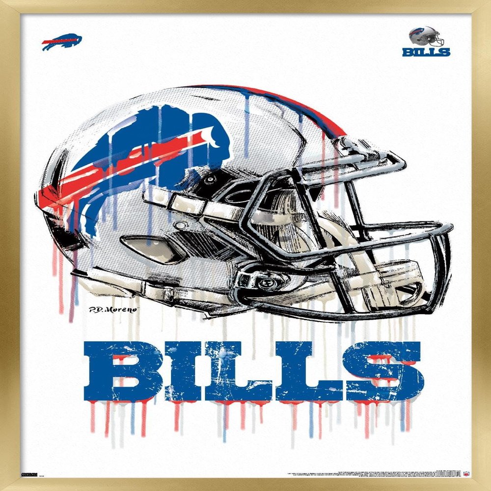 Trends International NFL Buffalo Bills - Drip Helmet 20 Wall Poster, 14.725" x 22.375", Gold Framed Version