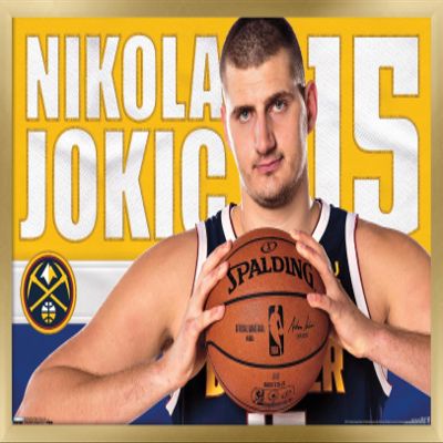 Trends International NBA Denver Nuggets - Nikola Jokic 19 Wall Poster, 14.725" x 22.375", Gold Framed Version