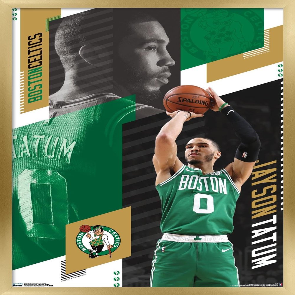 Trends International NBA Boston Celtics - Jayson Tatum 19 Wall Poster, 22.375" x 34", Gold Framed Version