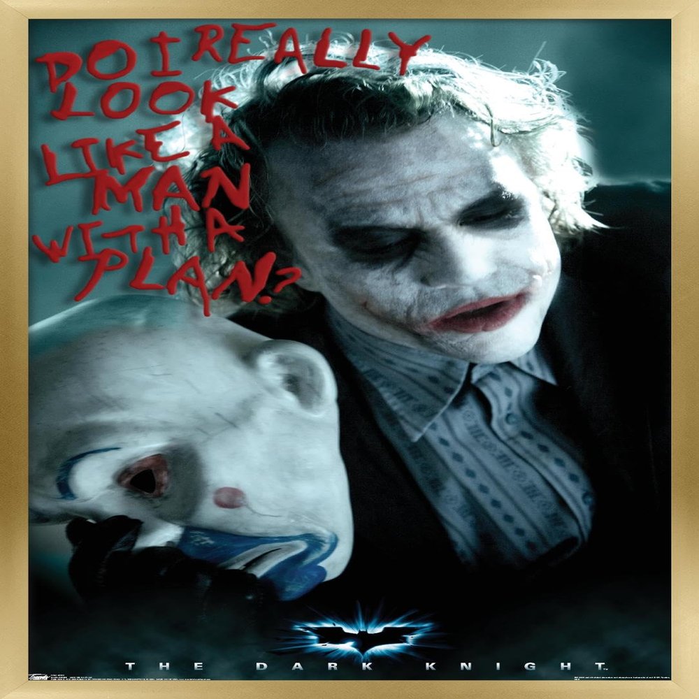 Trends International DC Comics - The Dark Knight - The Joker - Man With A Plan Wall Poster, 14.725" x 22.375", Gold Framed Version