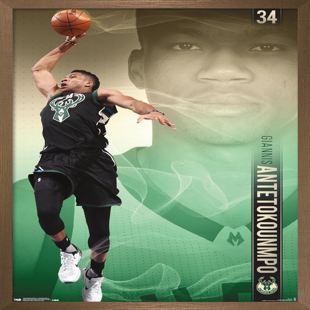 Trends International NBA Milwaukee Bucks - Giannis Antetokounmpo 17 Wall Poster, 22.375" x 34", Bronze Framed Version