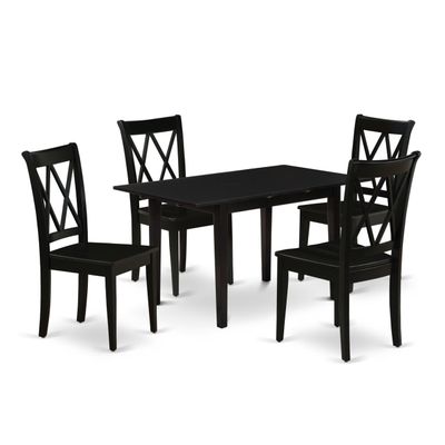 East West Furniture NOCL5-BLK-W 5 Piece Dining Table Set for 4 Includes a Rectangle Kitchen Table with Butterfly Leaf and 4 Dinette Chairs, 32x54 Inch, Black