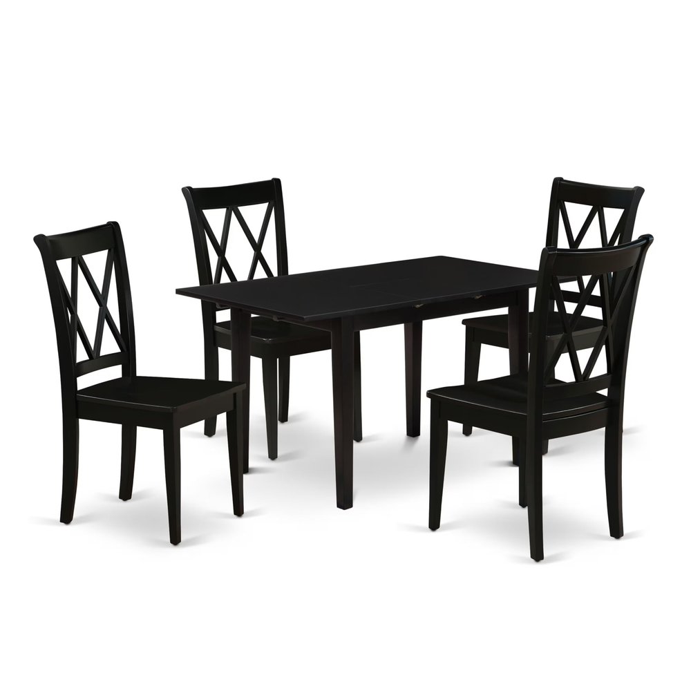 East West Furniture NOCL5-BLK-W 5 Piece Dining Table Set for 4 Includes a Rectangle Kitchen Table with Butterfly Leaf and 4 Dinette Chairs, 32x54 Inch, Black