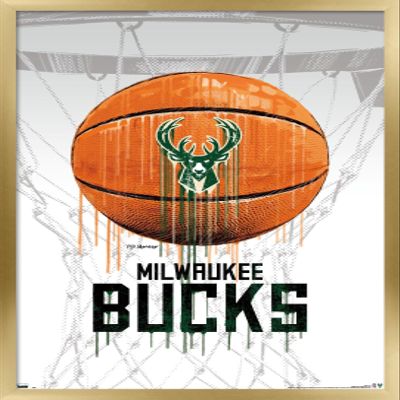 Trends International NBA Milwaukee Bucks - Drip Ball 20 Wall Poster, 14.725" x 22.375", Gold Framed Version