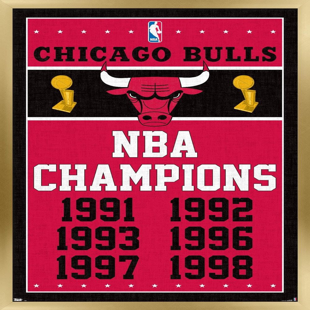 NBA Chicago Bulls - Champions 13 Wall Poster, 22.4L" x 14.7W", Gold Framed Version