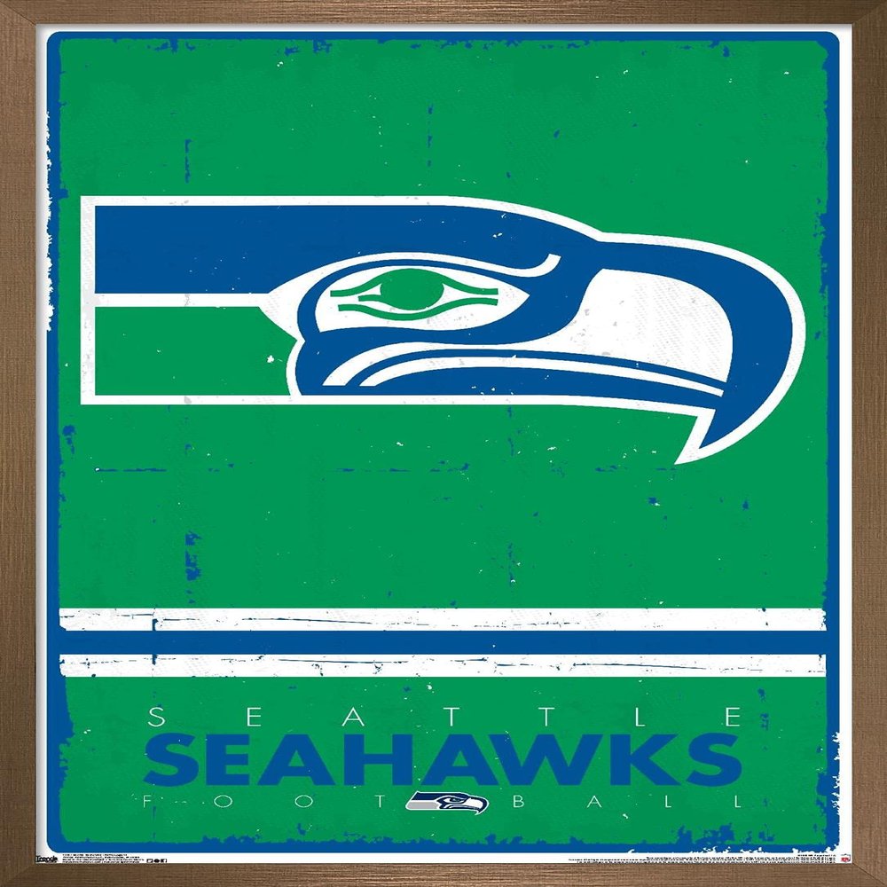 NFL Seattle Seahawks - Retro Logo 15 Wall Poster, 22.4L" x 14.7W", Bronze Framed Version