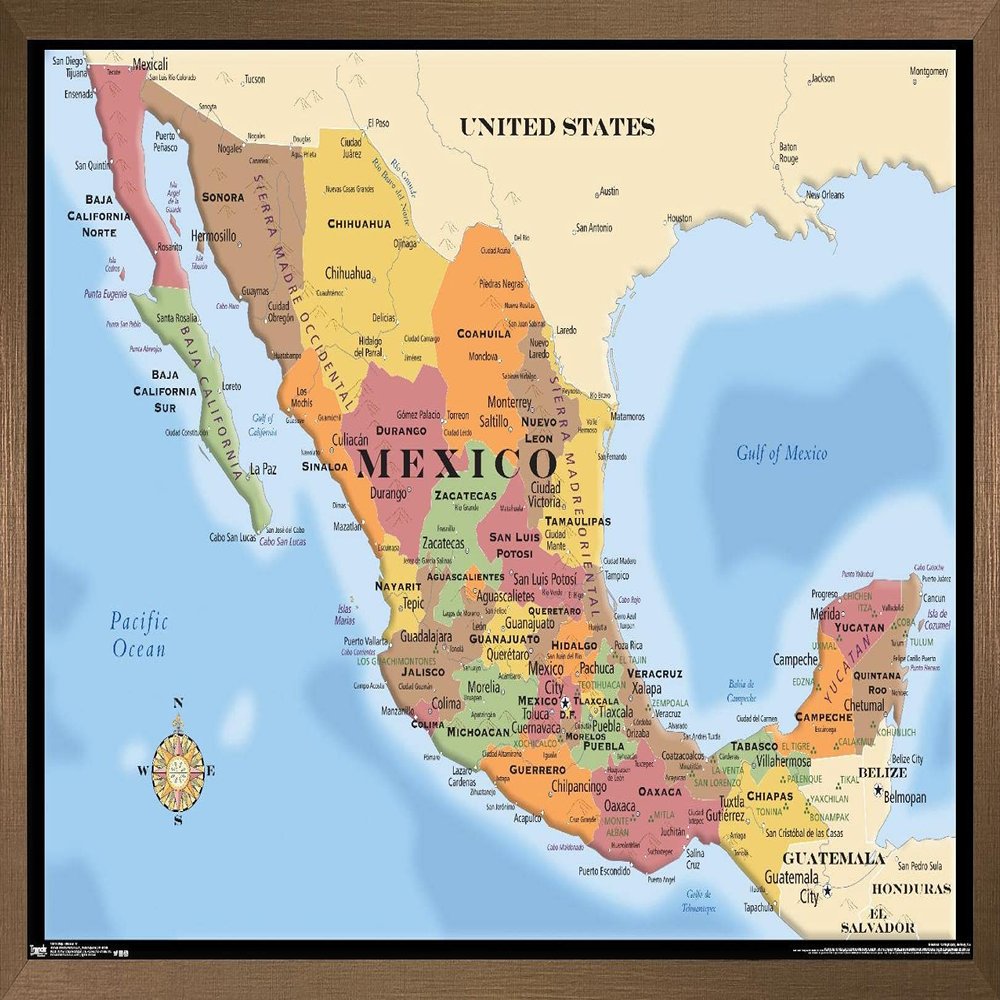 Trends International Map - Mexico Wall Poster, 14.725" x 22.375", Bronze Framed Version