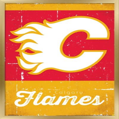 Trends International NHL Calgary Flames - Retro Logo 13 Wall Poster, 14.725" x 22.375", Gold Framed Version
