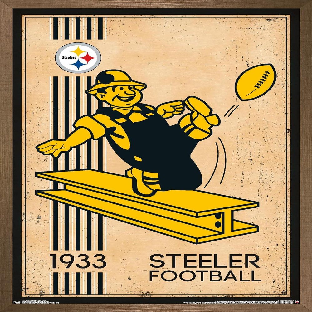 Trends International NFL Pittsburgh Steelers - Retro Logo 14 Wall Poster, 22.375" x 34", Bronze Framed Version