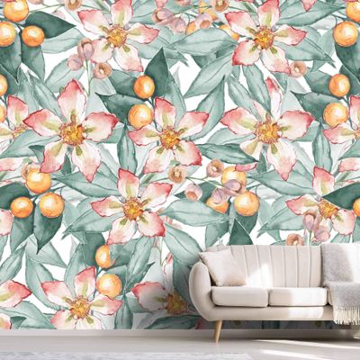SIGNWIN Wall Mural Flowers and Leaves Removable Self-Adhesive Wallpaper Wall Decoration for Bedroom Living Room - 100x144 inches