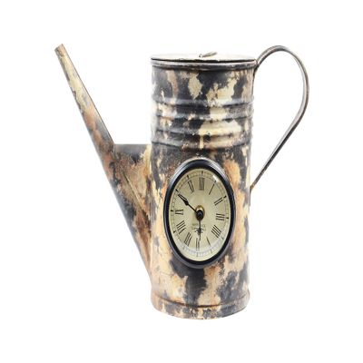 Alma Artte Hand Crafted Table Clock Made from Iron Watering Can, Camo White