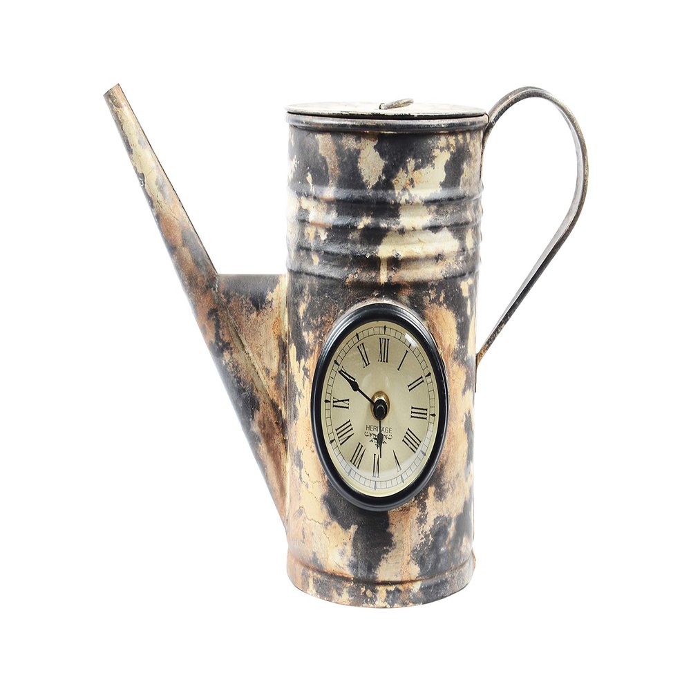 Alma Artte Hand Crafted Table Clock Made from Iron Watering Can, Camo White