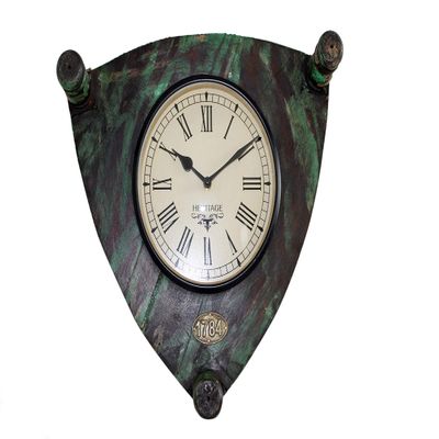 Alma Artte Wooden Wall Clock Made from Stool, Green