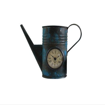Alma Artte Hand Crafted Table Clock Made from Iron Watering Can, Blue