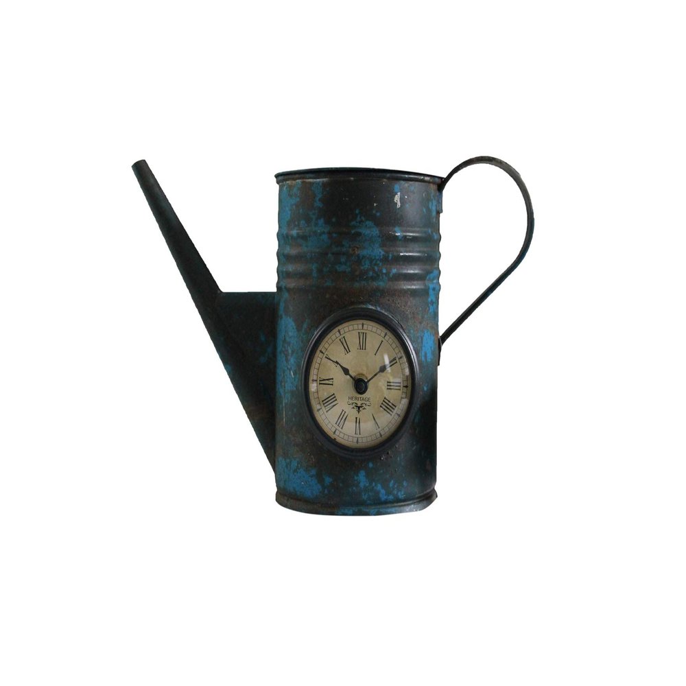 Alma Artte Hand Crafted Table Clock Made from Iron Watering Can, Blue