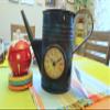 Alma Artte Hand Crafted Table Clock Made from Iron Watering Can, Blue view 4