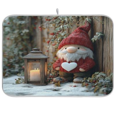 Nander Christmas Cute Gnome Dish Drying Mat for Kitchen Counter, Absorbent Reversible Dish Draining Mat,Rack Pad for Countertop, 18 x 24 Inches