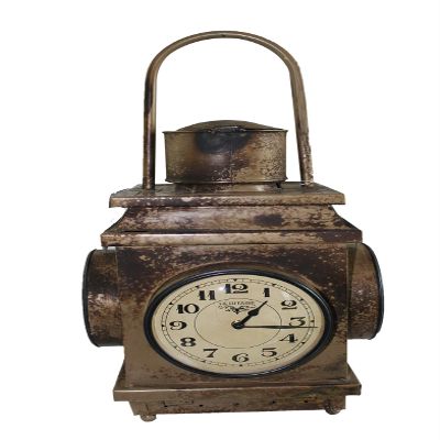 Alma Artte 4-Sided Floor Clock Made from Old Iron Lantern, Mud Brown