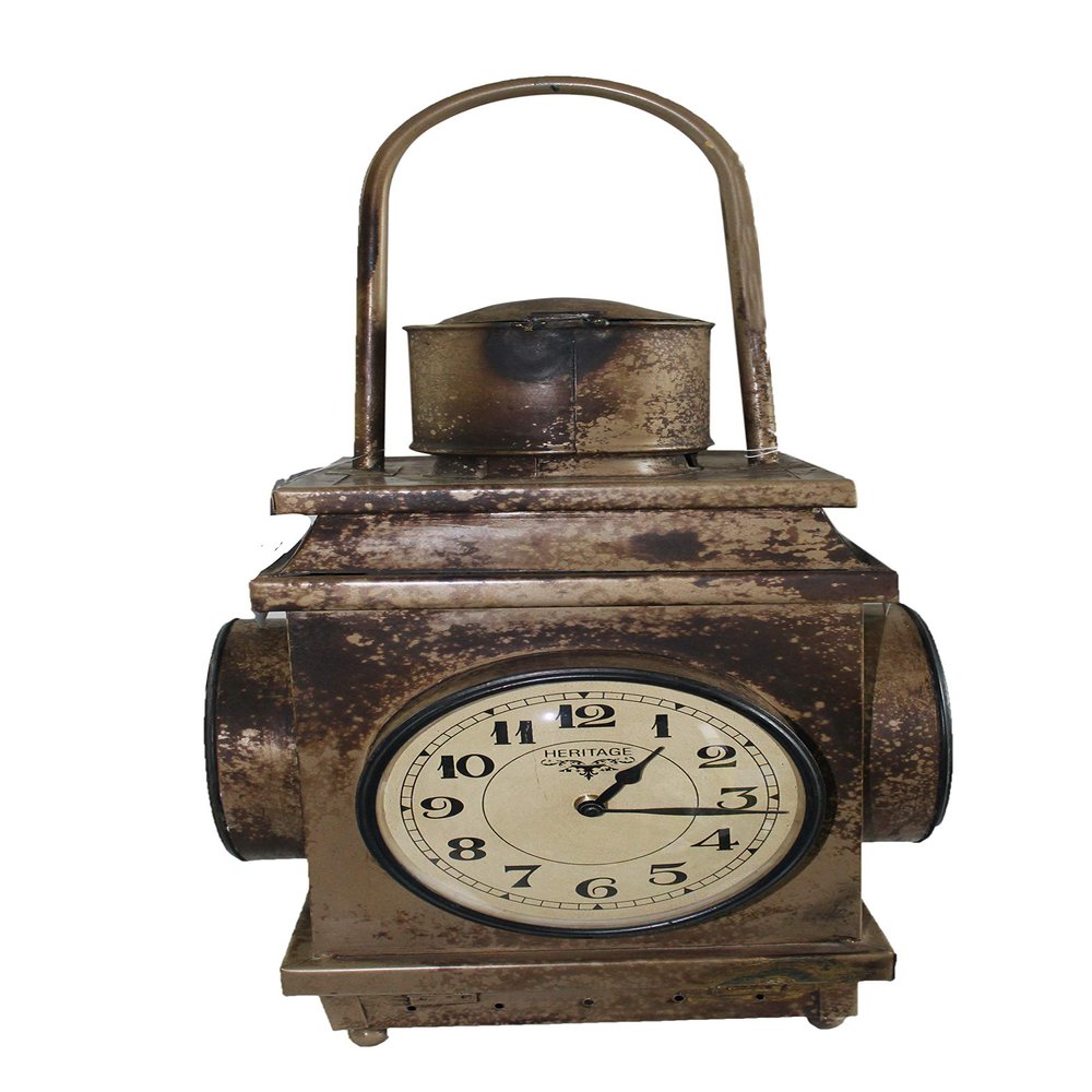 Alma Artte 4-Sided Floor Clock Made from Old Iron Lantern, Mud Brown