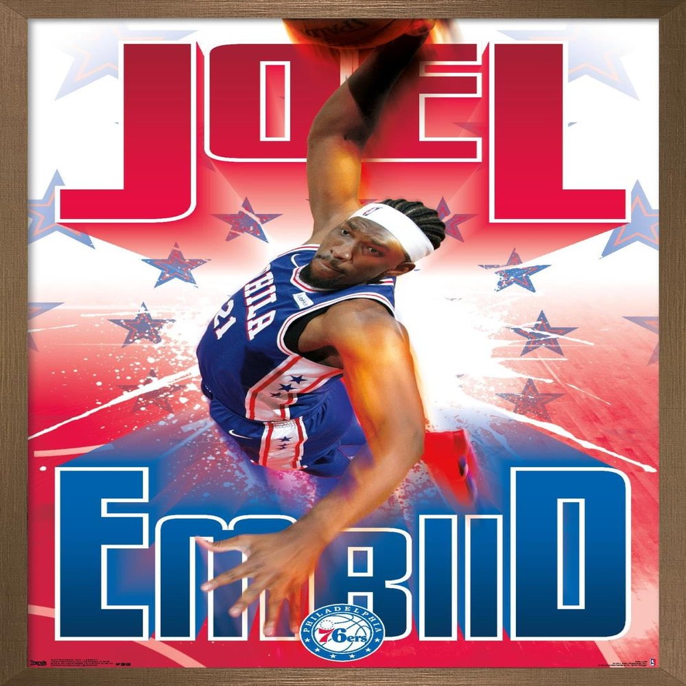 Trends International NBA Philadelphia 76ers - Joel EmbIId 17 Wall Poster, 22.4L x 14.7W, Bronze Framed Version