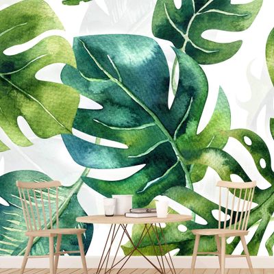 SIGNWIN Wall Mural Flowers and Leaves Removable Self-Adhesive Wallpaper Wall Decoration for Bedroom Living Room - 100x144 inches