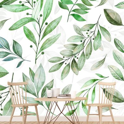 SIGNWIN Wall Mural Flowers and Leaves Removable Self-Adhesive Wallpaper Wall Decoration for Bedroom Living Room - 100x144 inches