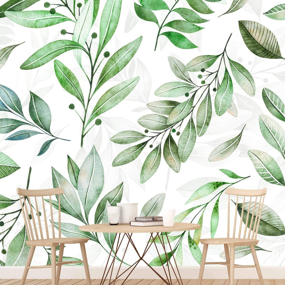 SIGNWIN Wall Mural Flowers and Leaves Removable Self-Adhesive Wallpaper Wall Decoration for Bedroom Living Room - 100x144 inches