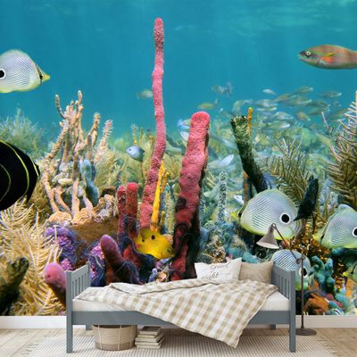SIGNWIN Wall Mural Under The Sea Fish Removable Self-Adhesive Wallpaper Wall Decoration for Bedroom Living Room - 66x96 inches