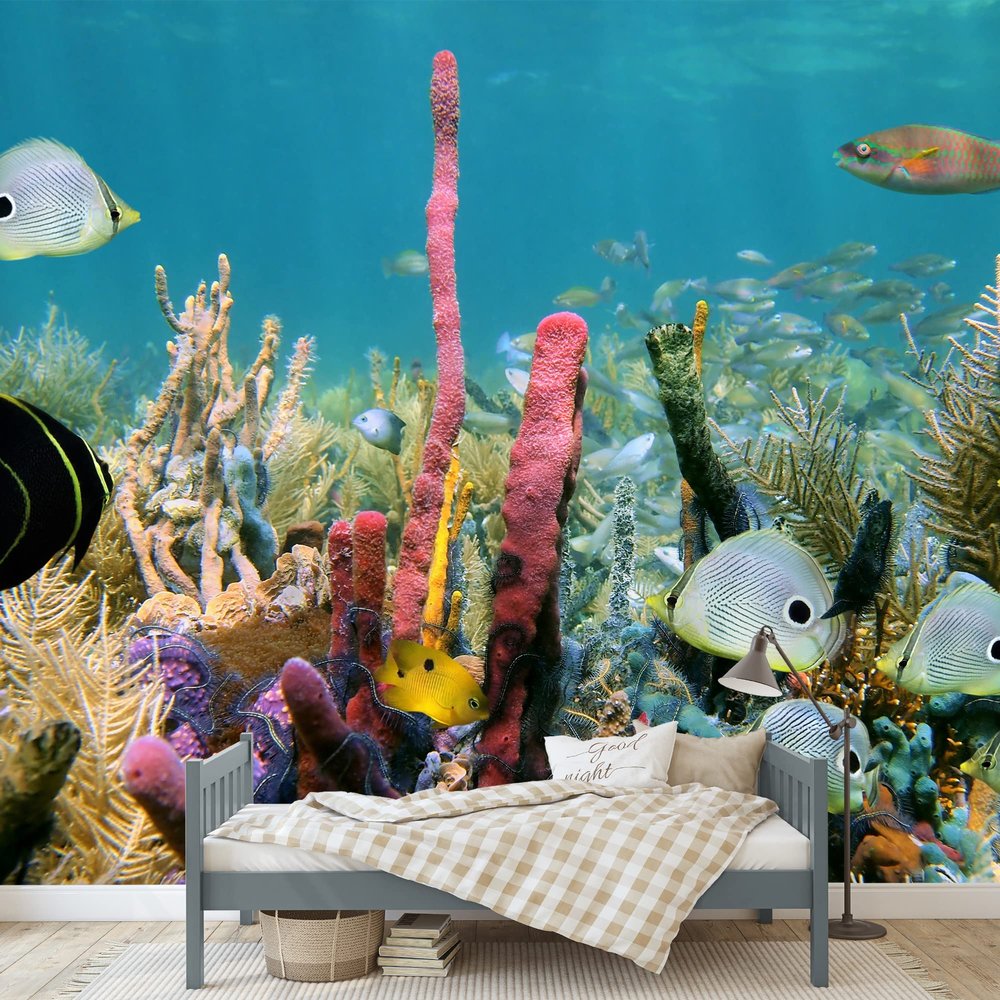 SIGNWIN Wall Mural Under The Sea Fish Removable Self-Adhesive Wallpaper Wall Decoration for Bedroom Living Room - 66x96 inches