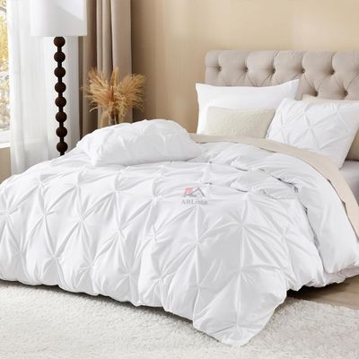 ARlinen King Size Pinch Pleated Duvet Cover Set, Egyptian Cotton, 3 Piece Bedding Set with Zipper Closure, Includes 1 White Cover (104x92 inches) and 2 Pillow Cases (20x40 inches)