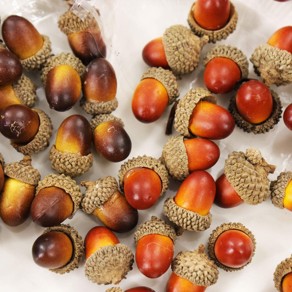 Kubert 100 Pieces Brown Assorted Artificial Acorn Caps, Autumn Vase Filler DecorationsMixed