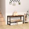 HOMEFORT Shoe Bench, Modern Industrial Shoe Storage Bench, Entryway Bench with Mesh Shelf and Sturdy Metal Frame, Metal Shoe Rack Bench for Hallway, Mudroom, Living Room, Rustic Brown view 4
