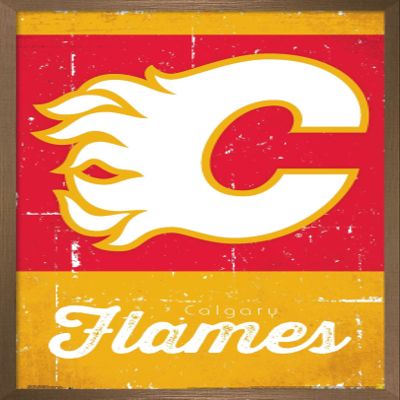 Trends International NHL Calgary Flames - Retro Logo 13 Wall Poster, 14.725" x 22.375", Bronze Framed Version