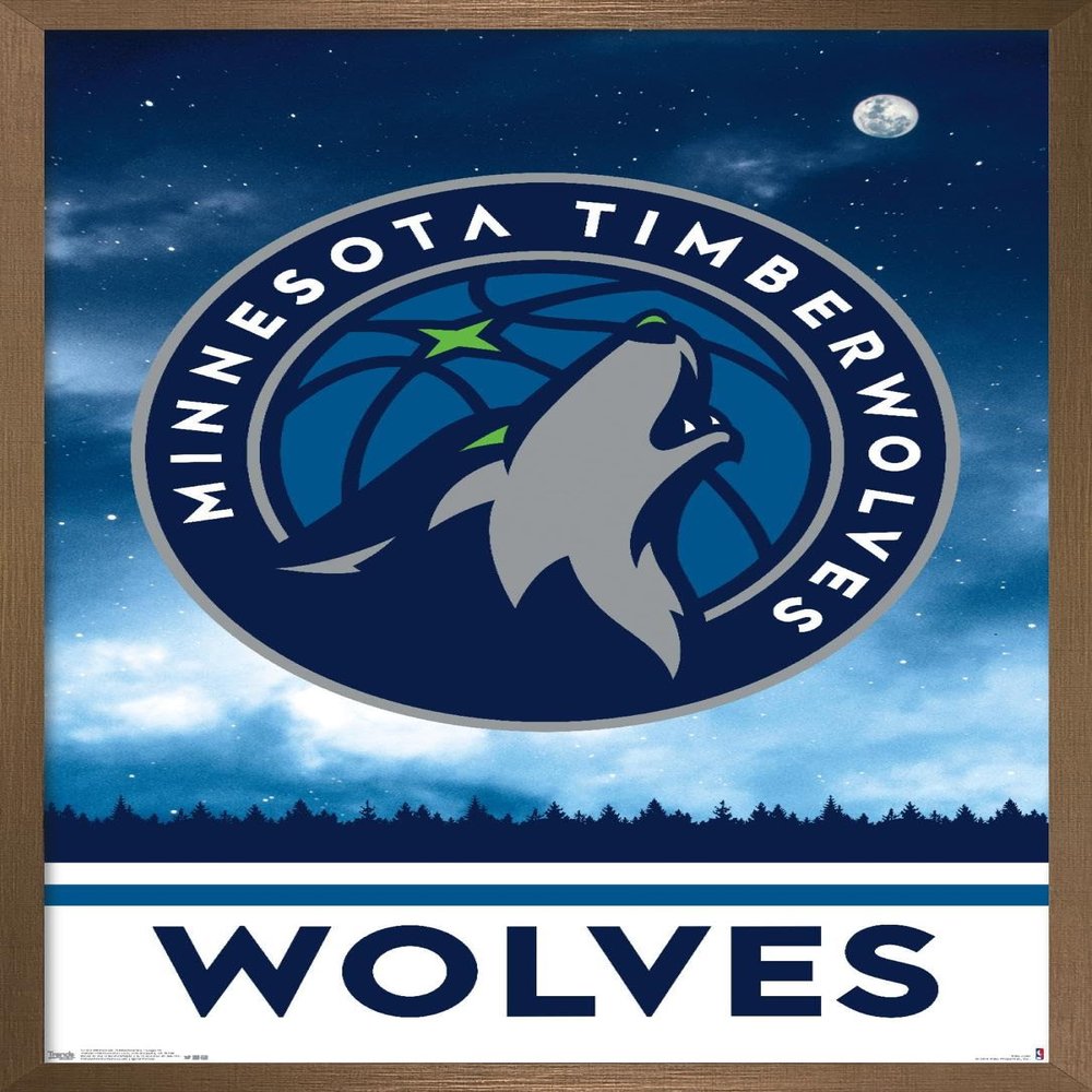 Trends International NBA Minnesota Timberwolves - Logo 18 Wall Poster, 14.725" x 22.375", Bronze Framed Version