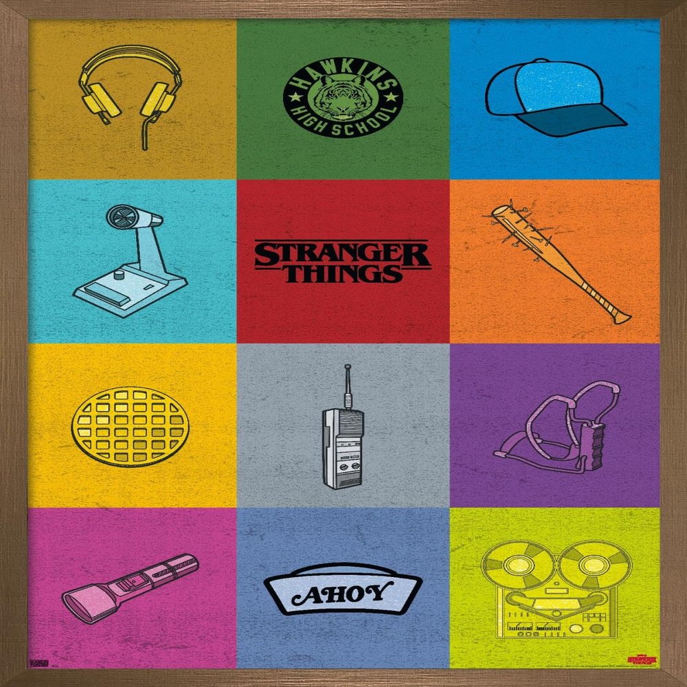 Trends International Netflix Stranger Things - Minimalist Icons Wall Poster, 22.375" x 34", Bronze Framed Version