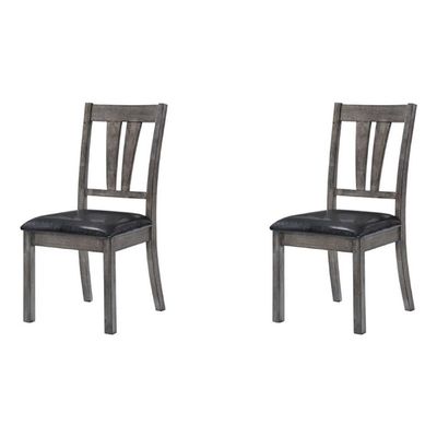 BOWERY HILL Transitional Faux Leather Dining Chairs, 40 in Fan Back Upholstered Seats, Rubberwood in Gray Oak Finish, Set of 2, Comfortable Kitchen or Dining Room Seating