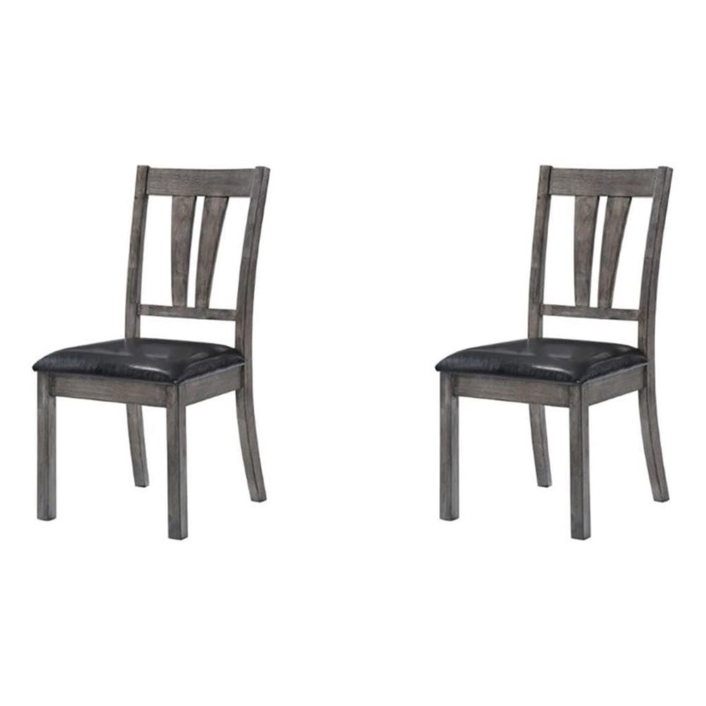 BOWERY HILL Transitional Faux Leather Dining Chairs, 40 in Fan Back Upholstered Seats, Rubberwood in Gray Oak Finish, Set of 2, Comfortable Kitchen or Dining Room Seating