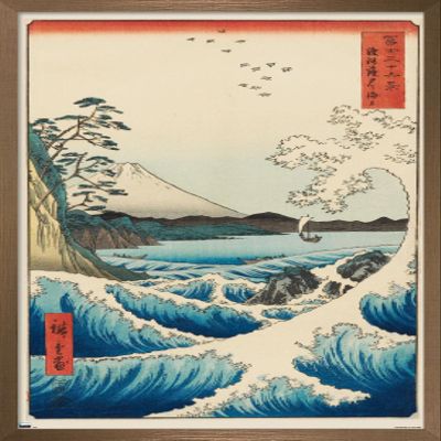 Trends International Hiroshige - The Sea at Satta Wall Poster, 14.725" x 22.375", Bronze Framed Version