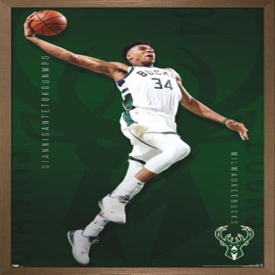 Trends International NBA Milwaukee Bucks - Giannis Antetokounmpo 19 Wall Poster, 14.725" x 22.375", Bronze Framed Version