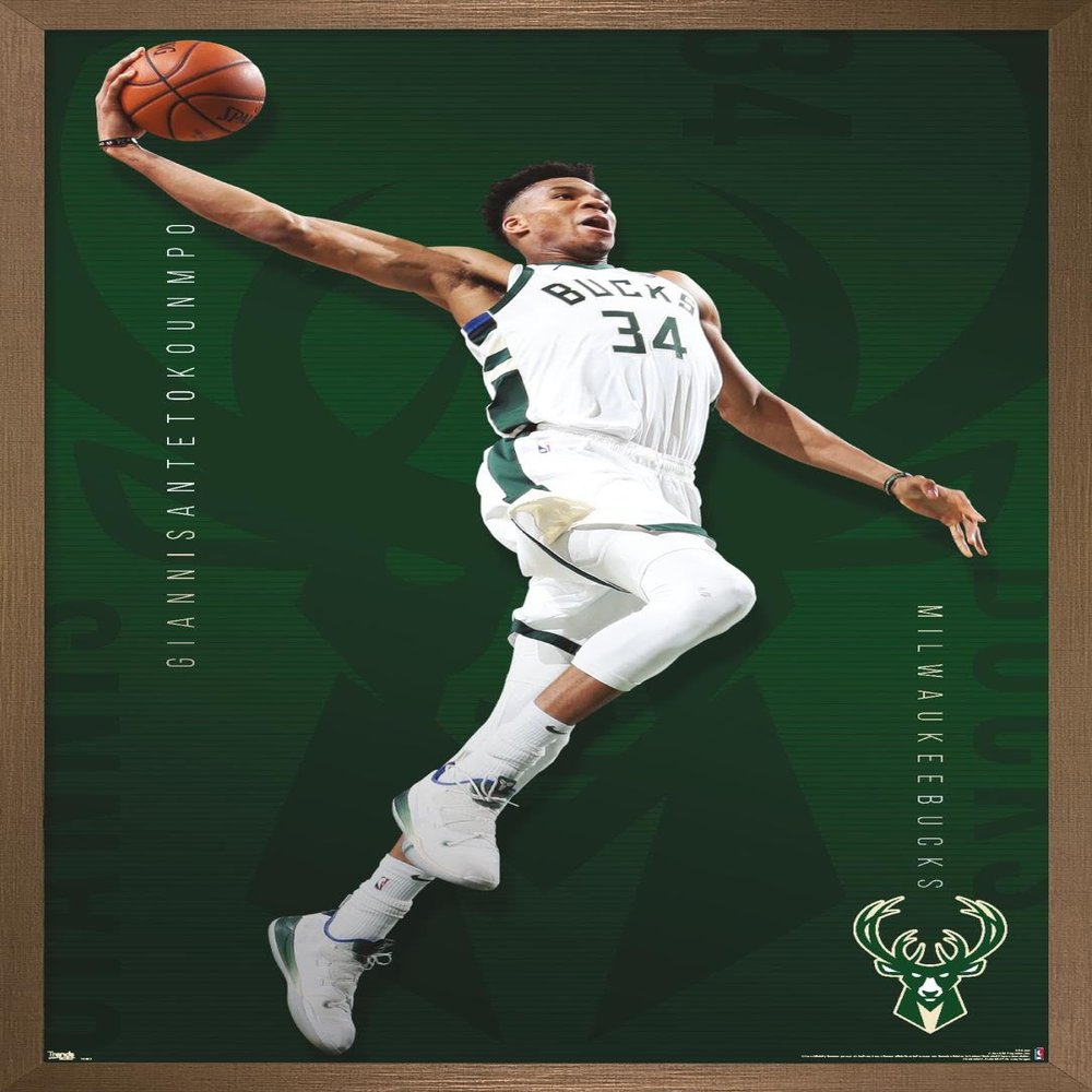 Trends International NBA Milwaukee Bucks - Giannis Antetokounmpo 19 Wall Poster, 14.725" x 22.375", Bronze Framed Version