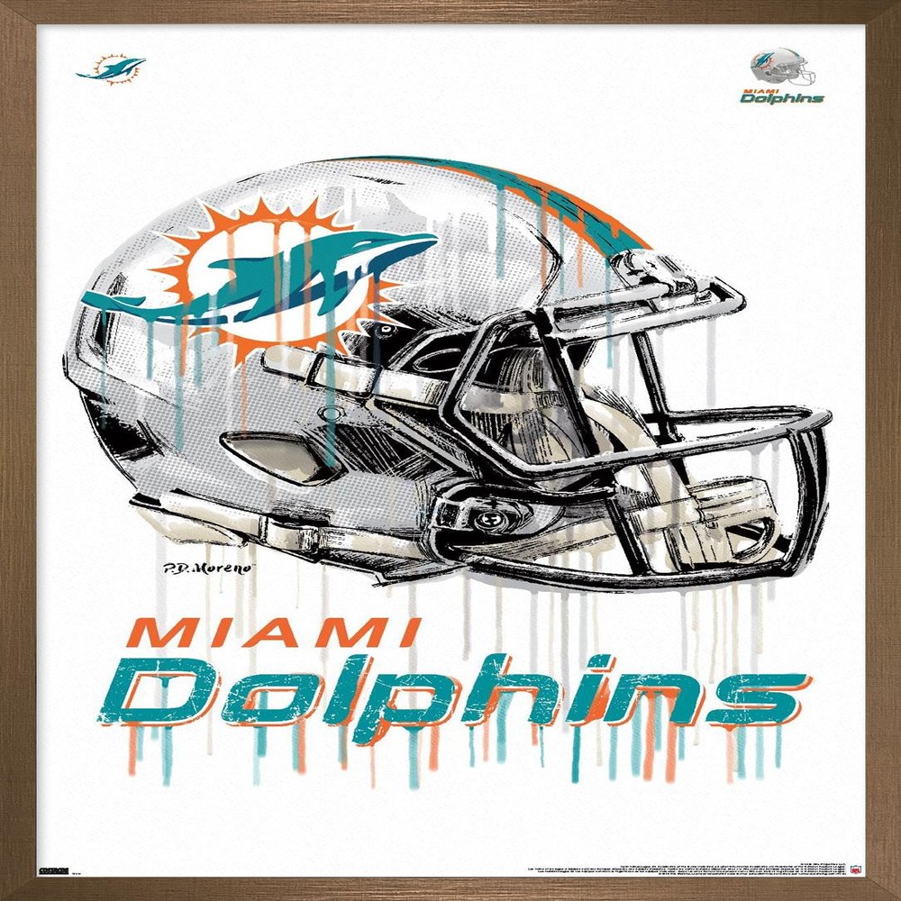Trends International NFL Miami Dolphins - Drip Helmet 20 Wall Poster, 22.375" x 34", Bronze Framed Version