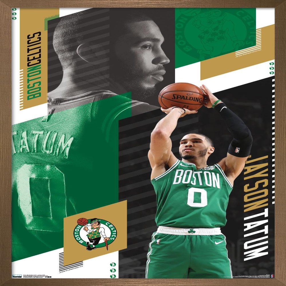 Trends International NBA Boston Celtics - Jayson Tatum 19 Wall Poster, 22.375" x 34", Bronze Framed Version