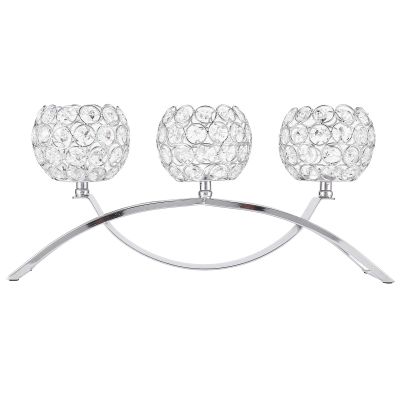 3 Arms Crystal Candle Holders, Silver, European Elegant Candelabra for Wedding Dining Christmas Party, Coffee Table Decorative Centerpiece