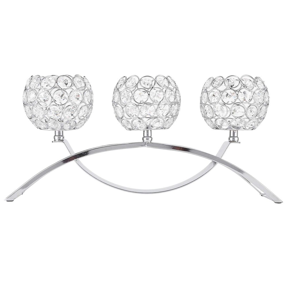 3 Arms Crystal Candle Holders, Silver, European Elegant Candelabra for Wedding Dining Christmas Party, Coffee Table Decorative Centerpiece