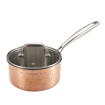 Bergner BGIC-3663 Infinity Chefs De Lux 18 cm Tri-Ply Saucepan with Glass Lid | Stainless Steel | Copper Hammer Finish