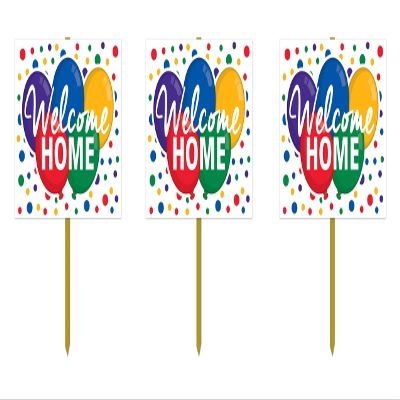 Beistle 3 Piece Durable Cardstock Deployment Return Welcome Home Yard Signs With Wooden Stakes - Outdoor Lawn Decorations For Military, Army, Marine, Navy Homecoming Party Decorations
