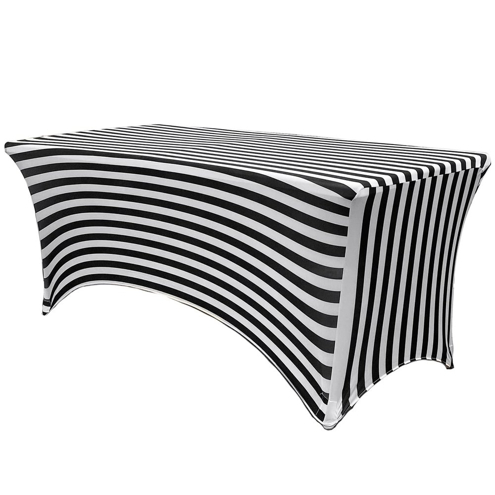 YOUR CHAIR COVERS 4ft Black and White Striped Rectangular Spandex Fitted Tablecloth, Wedding Event Patio Decorations, Elastic Fabric Stretch Cover for 4 ft Folding Table