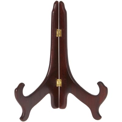 Bard's Hinged Dark Wood Plate Stand, 11" H x 8.5" W x 6" D (For 10" - 14" Plates), Pack of 6